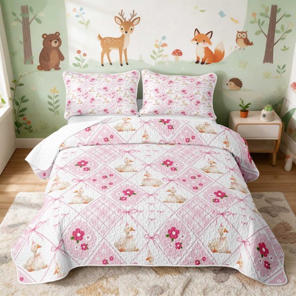 Erosebridal Goose Twin Quilt Set for Girls, Patchwork Bows Twin Coverlet Set, 2pcs 1 Bedspread and 1 Pillowcase