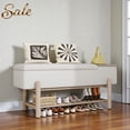 thumbnail image 2 of GZXS Upholstered Bench with Padded Seat, Hidden Storage, Open Shelf and Solid Rubberwood Legs, for Entrance, Hallway, Bedroom, Living Room, 47.24-Inches, Natural, 2 of 10