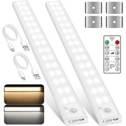 Under Cabinet Light, Motion Sensor Cordless Magnetic Closet Lighting, USB Rechargeable Night Light with Remote, Adjustable Brightness and Color Temperature, UL Listed, 2 Pack