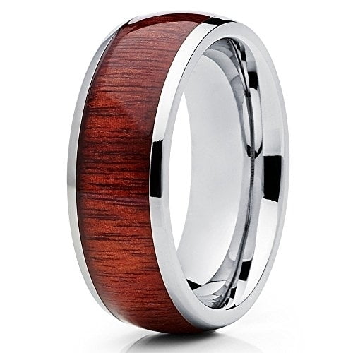 Koa Wood Titanium Ring Dome Titanium Band 8mm Titanium Wedding Band Dome Shape
