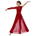 thumbnail image 3 of Miutii Kids Girls Lyrical Dance Dress Rhinestone color Block Leotard with Sheer Mesh Split Skirt Dance Clothes Burgundy 10, 3 of 7