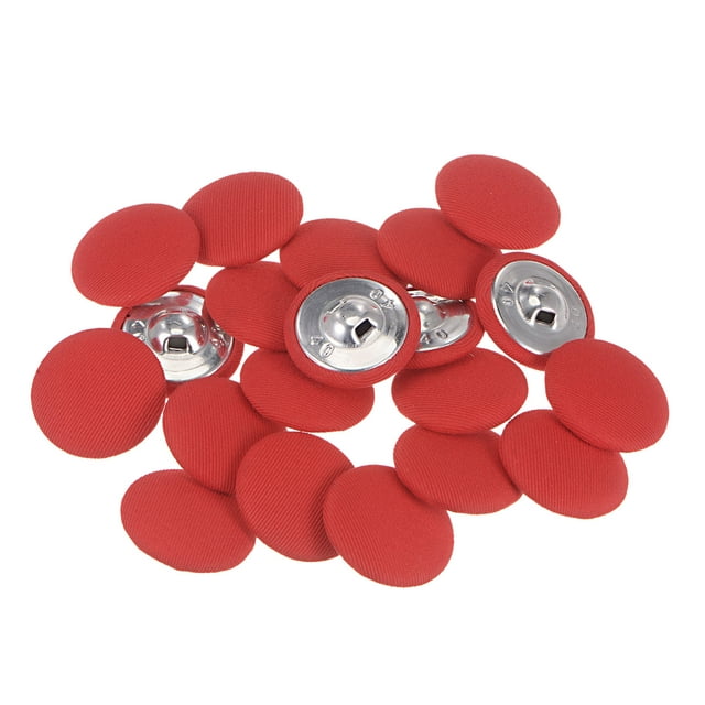 Unique Bargains 20pcs 40L Fabric Cloth Covered Button 25mm Round Metal Shank Sewing Buttons for Suits Dress Blouses, Red