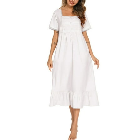 

Ssxinyu Woman Victorian Nightgown Short Sleeve Embroideries Sleepwear with Pockets
