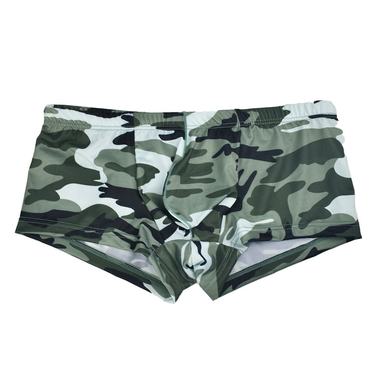 rygai Men Underpants Camouflage Close Fit Stretchy Low Waist Anti-pilling  Sweat Absorbing U Convex Panties Briefs Underwear for Honeymoon,Green M 