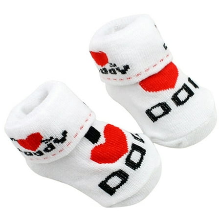 

NLAGER Baby Socks Cute Baby Cotton Socks White I Love Mum/Dad 0-6 Months Newborn Infant Boys Girls