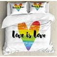 thumbnail image 1 of Pride Duvet Cover Set King Size, Cursive Love is Love Typography on Watercolor Stroke Rainbow Heart Simplistic Design, Decorative 3 Piece Bedding Set with 2 Pillow Shams, Multicolor, by Ambesonne, 1 of 3
