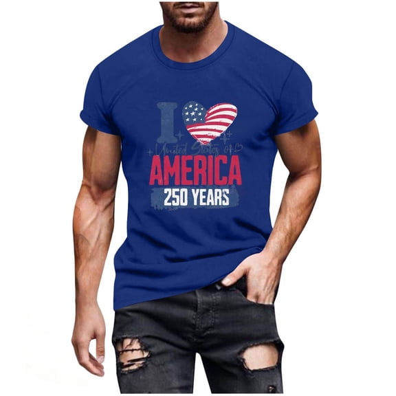 CONZONE Mens American 250Th Anniversary T-Shirts Short Sleeve Independence Day T Shirts for Men Casual Crew Neck Patriotic Usa Flag Graphic Lightweight Tees Soft Cozy Athletic Tops