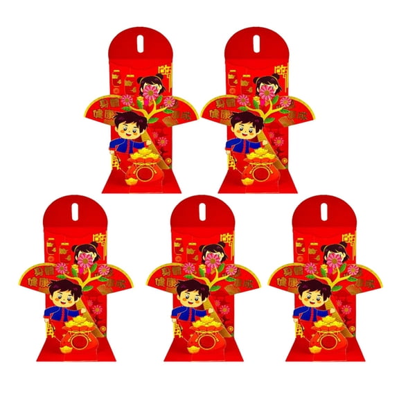 HILABEE 5 Pieces Chinese Lunar New Year Red Envelopes Hong Bao Cash Envelopes Hongbao Red Packet Bag for Birthday Gift Party Supplies A