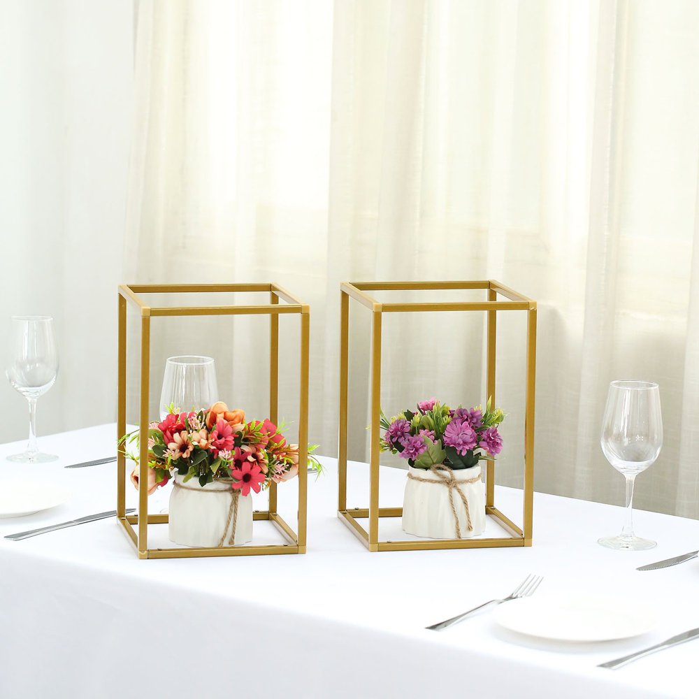 Efavormart 2 Pack Matte Gold Wedding Flower Stand Metal Vase Column