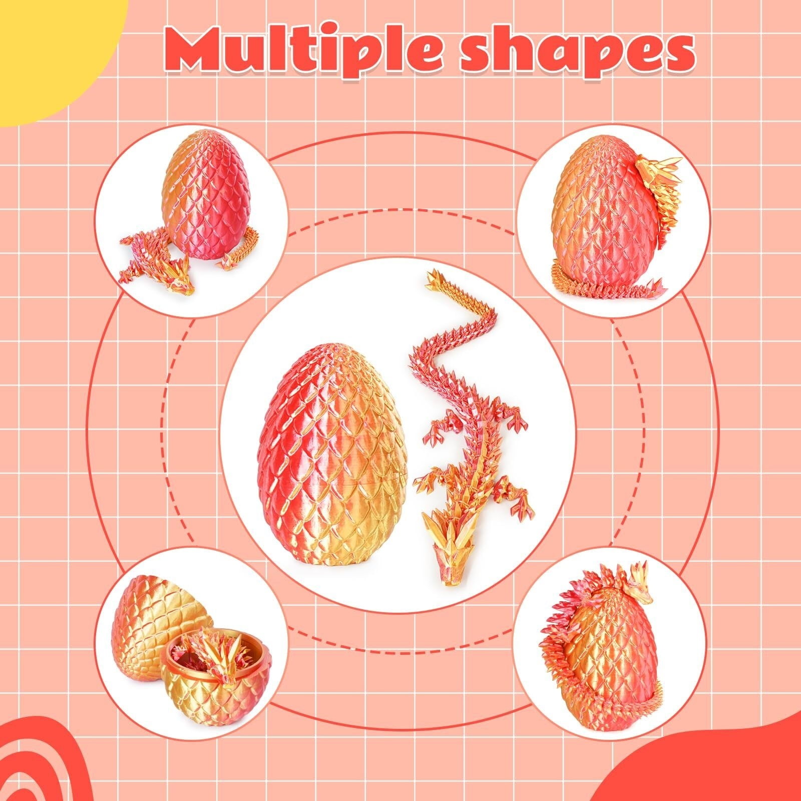 1set 3D Printed Dragon Egg Gift Set (2 Pack, M Size)  Articulated Dragons Inside, Winged + Wingless Design, Surprise For , Red Orange Color, Collectible Fidget For Adults