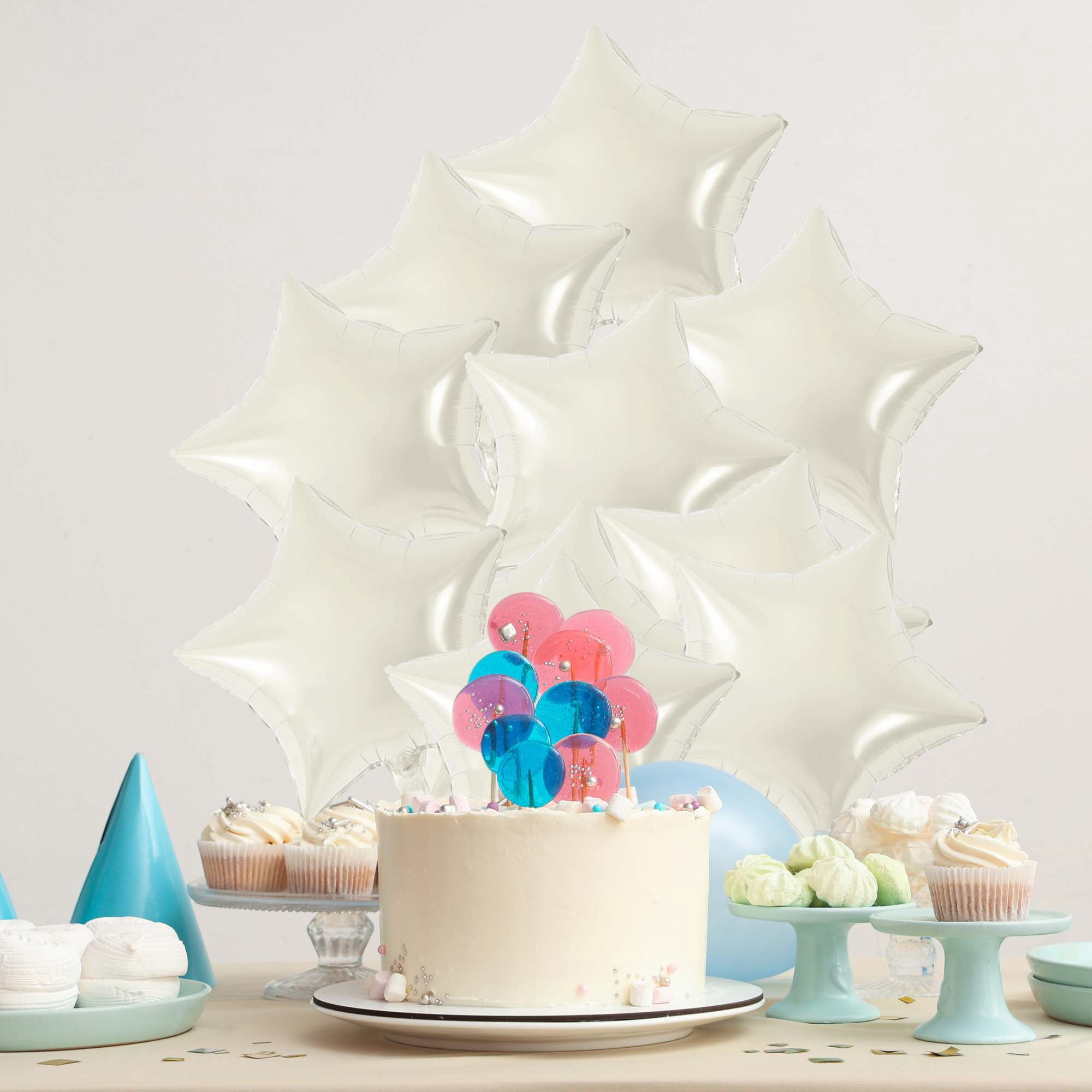 Unique Bargains 10Pcs Helium Balloons with Ribbon Star Pattern White