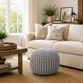 thumbnail image 6 of Casafield Round Pouf Ottoman, Light Gray - 20" Dia x 14.5" High Cotton Knit Foot Stool - Boho Floor Pouffe for Living Room, 6 of 9