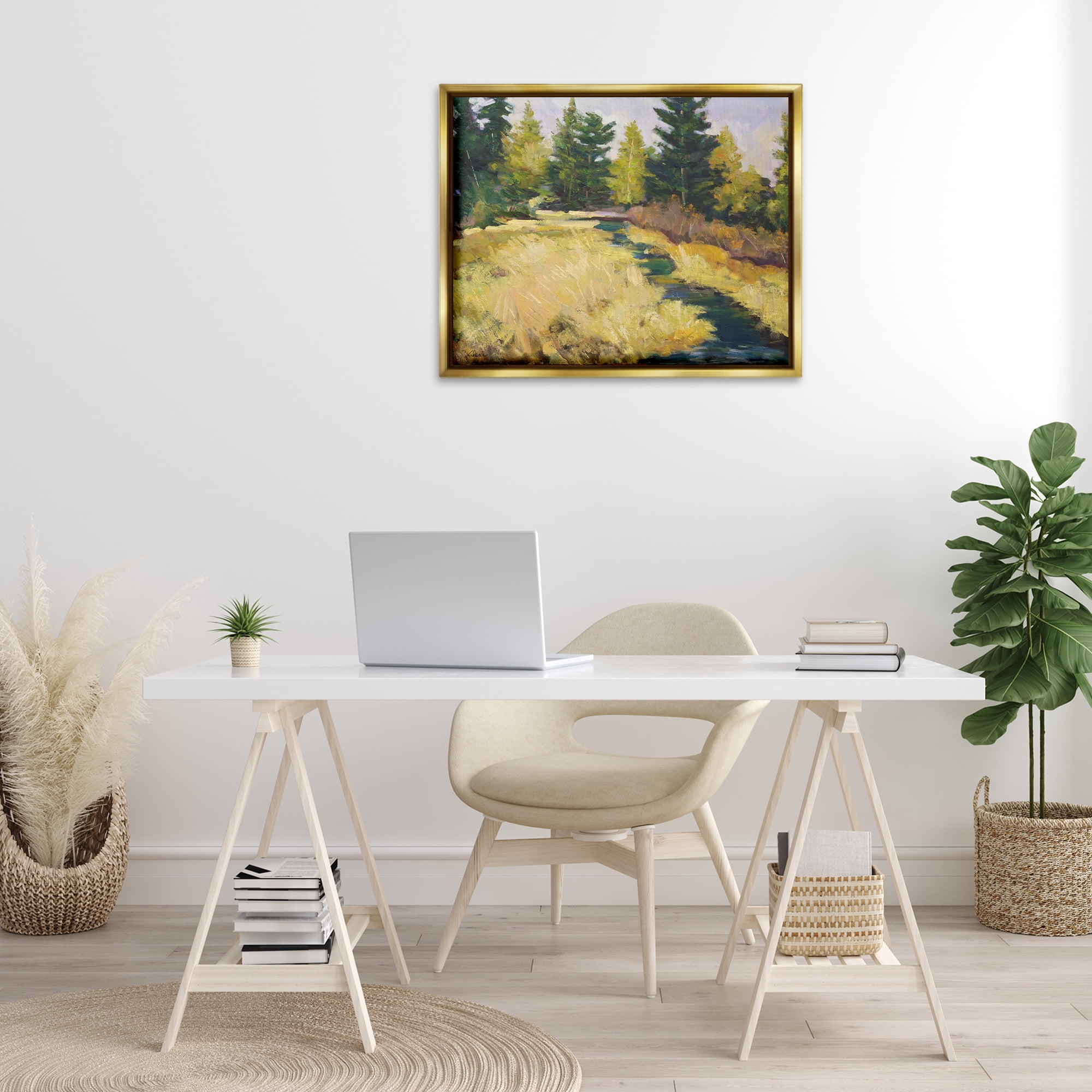 Stupell Industries Mammoth Creek Landscape Landscape & Nature Painting Gold Floater Framed Canvas Art Print Wall Art, 31 x 25