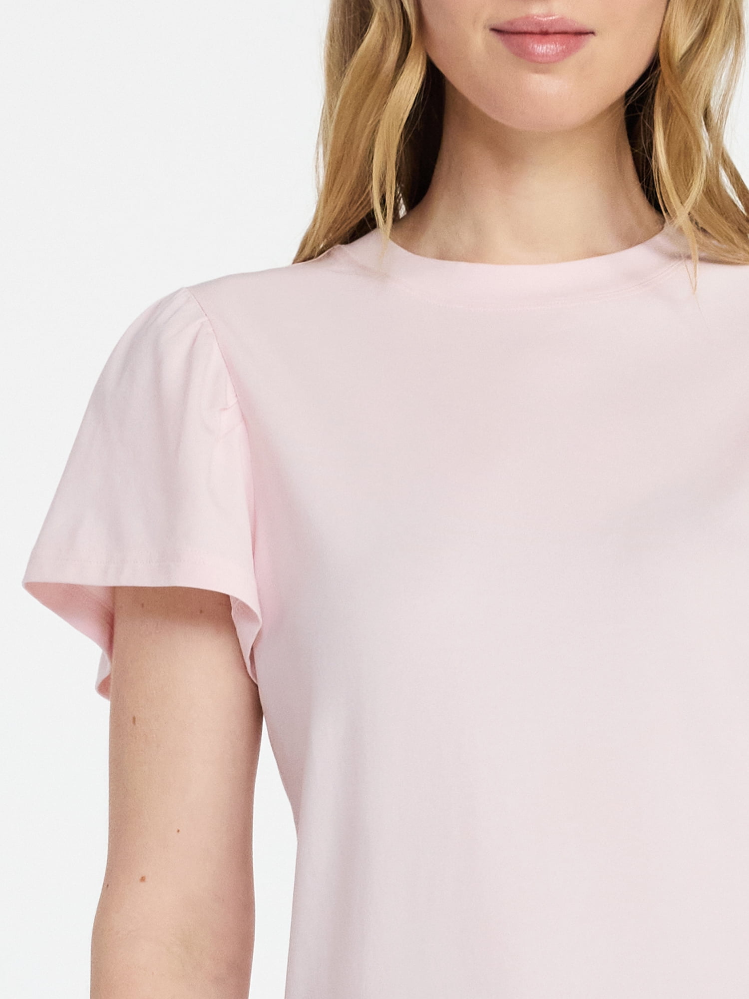 Time and Tru Women's Crewneck Tee with Flutter Sleeves, Sizes XS-XXXL