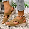thumbnail image 2 of Summer Woman Sandals Wedge Open Toe Ankle Strap Peep Toe Sandals Casual Daily ShoesWomen Beach Fashion Brown 6, 2 of 7