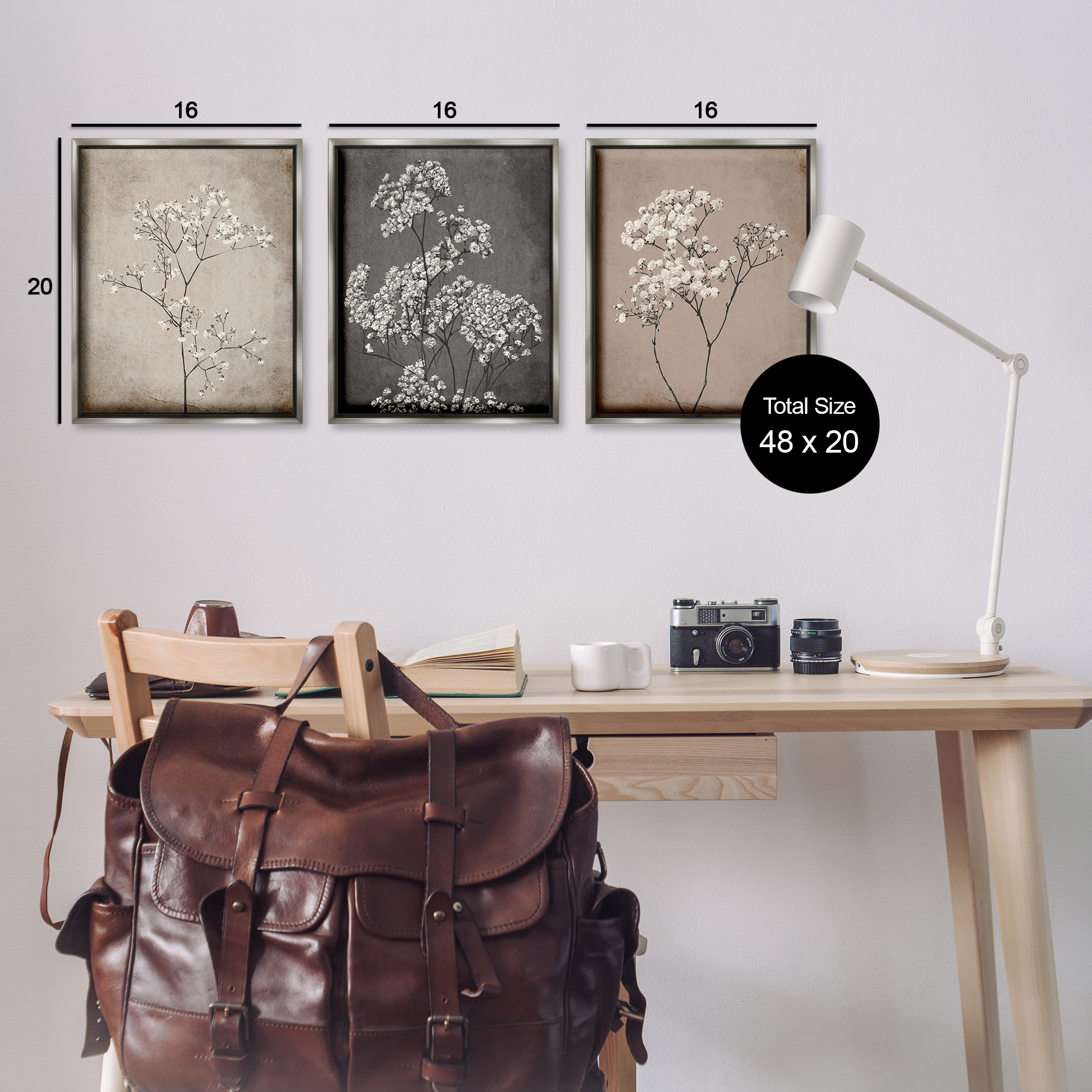 Stupell Industries Botanical Baby's Breath Herbs Botanical & Floral Painting Gray Floater Framed Canvas Art Print Wall Art, 17 x 21, Set of 3