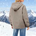 thumbnail image 3 of Women Outdoor Jackets Hooded Drawstring Full Zip Button Coat Windproof Waterproof Plus Size Cargo Outwear With Pocket (L, Beige), 3 of 5