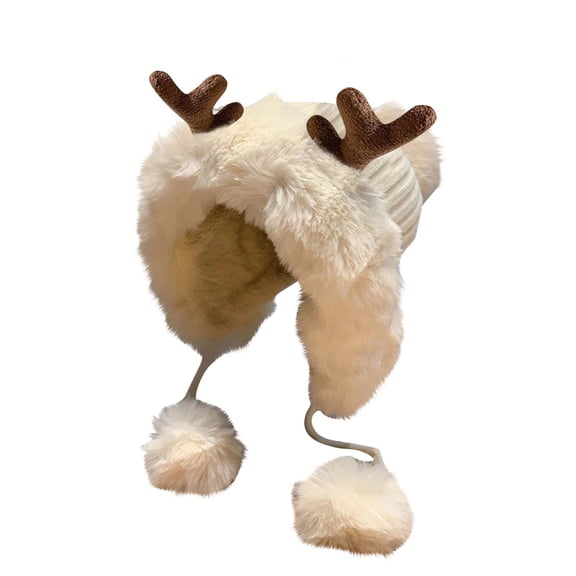 Guluxicc Womens Winter Beanie Hats Knit Warm Fleece Lined Ski Snow Ears Antler Cover Hat with Ear Flaps, Beige
