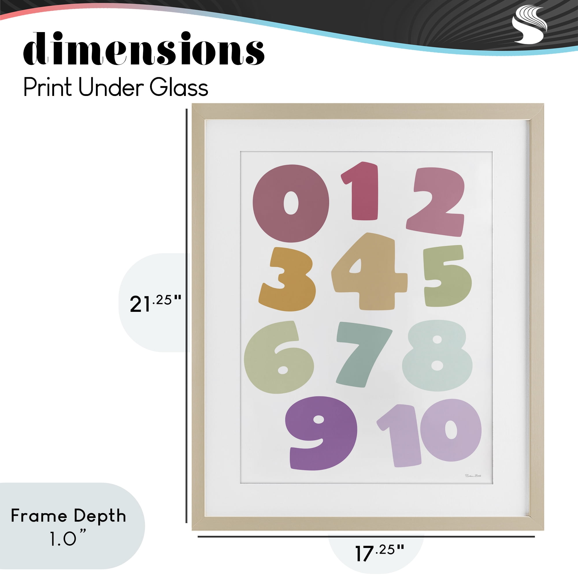 Stupell Industries Muted Counting Numbers Birch Framed Print Under Glass, design by Susan Ball