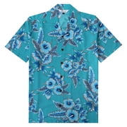 Aloha Hawaiian Shirts for Men 61 Short Sleeve Button Down Holiday Turquoise 4XL
