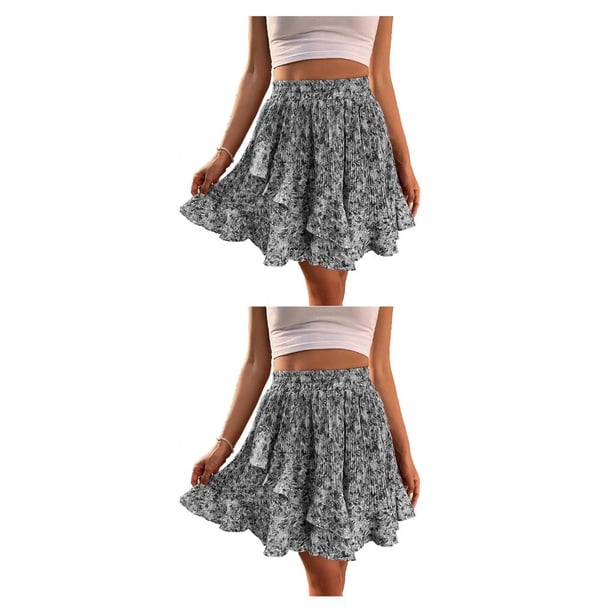 Sonducket deportiva de cintura alta de verano para mujer, faldas holgadas plisadas para fiesta de niñas, senderismo, escuela, ropa de estilo Gris XXL 2Conjunto