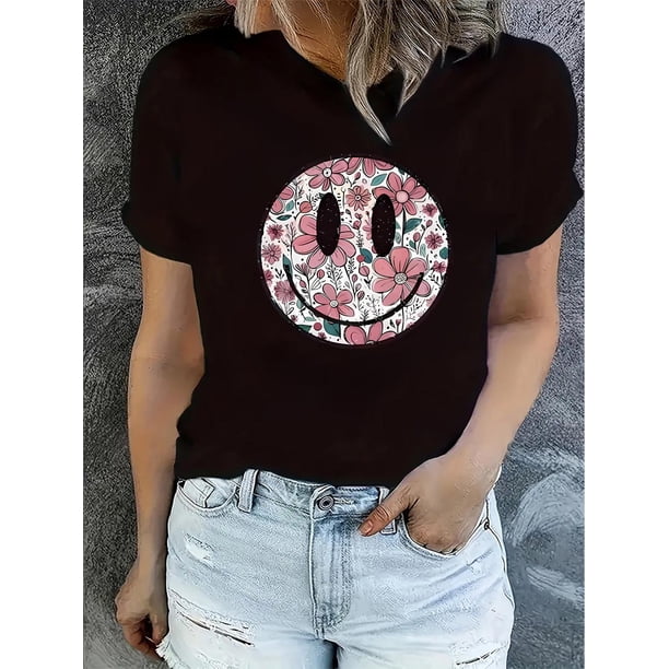 Graphic Print Crew Neck T-Shirt, Casual Short Sleeve T-Shirt For Spring & Summer, Women's Clothing