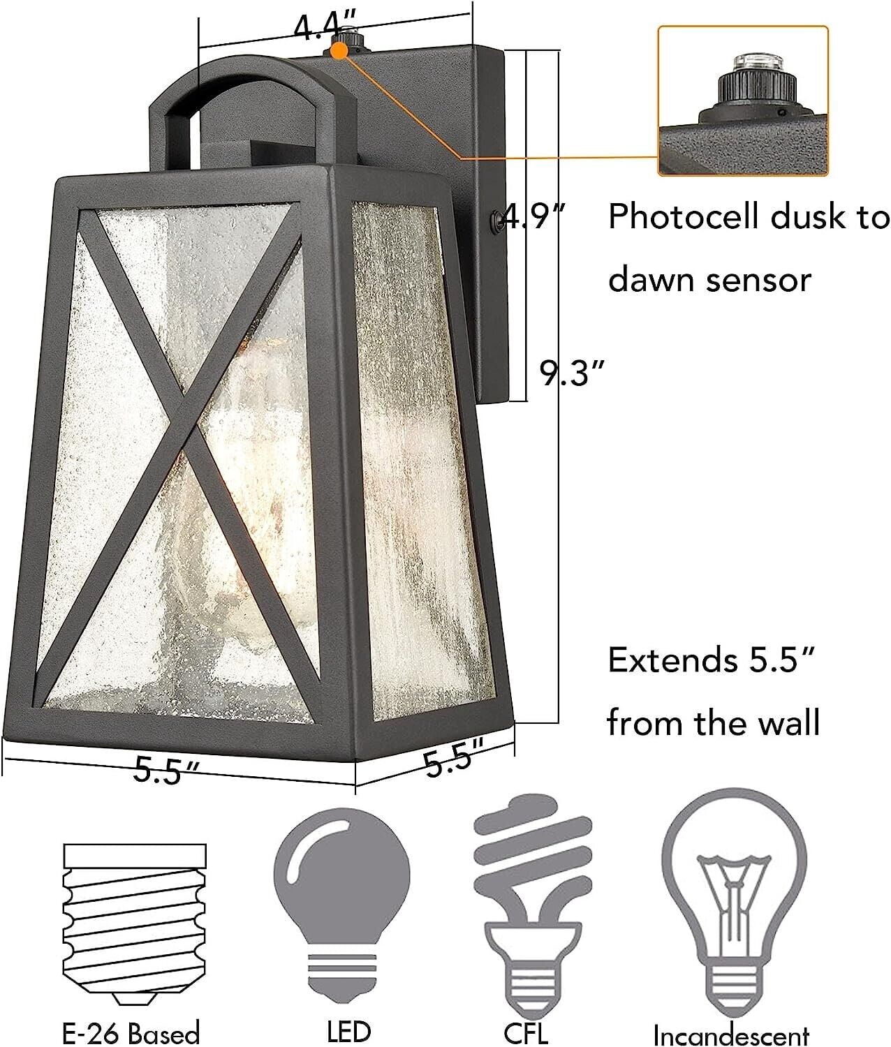 Modern Dusk to Dawn Outdoor Lights Wall Mount Black Porch Exterior Wall Lights