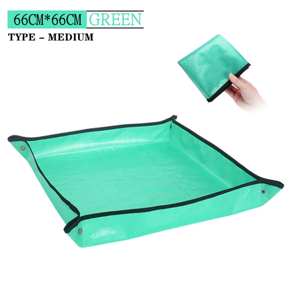 Green Small PE Plant Transplanting Repotting Mat Waterproof Thicken Gardening Mat Change Soil Watering Pads for Indoor Bonsai Foldable Plant 