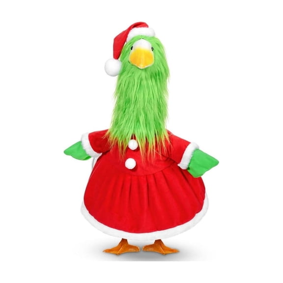Christmas Porch Goose Outfit 23" Santa Claus Costume Decoration for Yard Garden Lawn Goose Statue