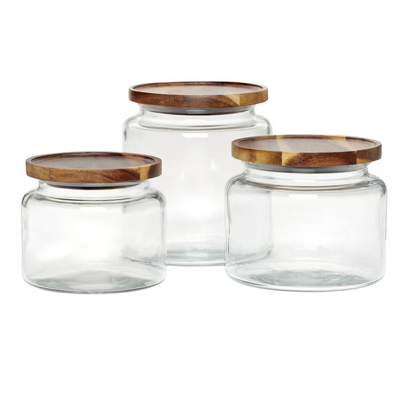 Anchor Hocking Glass Jars with Acacia Lids, 3 Piece Set