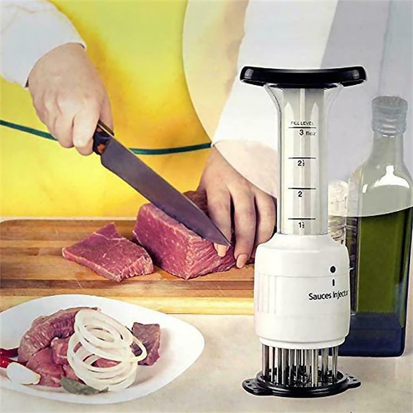cpengpj 2-in-1 Stainless steel Marinade Meat Injector, Marinade Tenderizer Injector Needle Flavor Syringe Cooking Meat Poultry Turkey Chicken BBQ