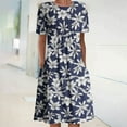 thumbnail image 2 of ibuvkizy Women Casual Dress Summer Fashion Maxi Dress Round Neck Bohemian Print Short Sleeve Comfortable Loose Knee Length Dress Beach Sundresses, 2 of 5