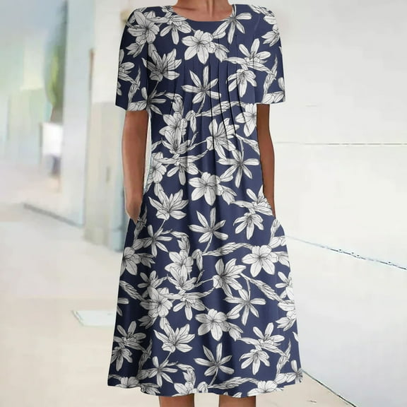 Lilgiuy Women's Summer Bohemian Print Short Sleeve Beach Dress Knee Length Dress Evening Party formal Dress