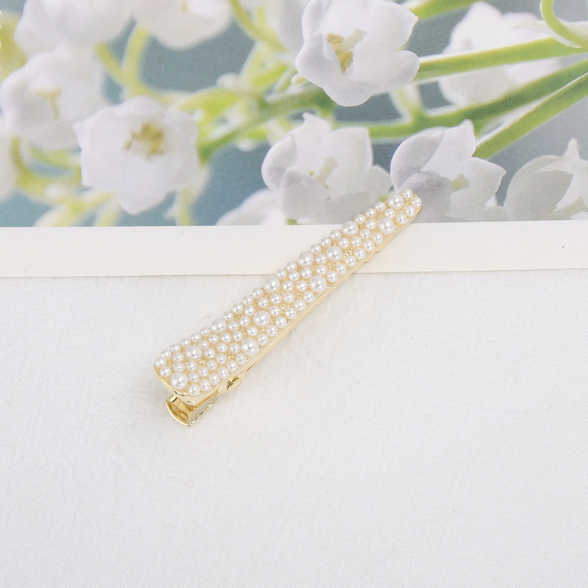 Unique Bargains Elegant Faux Pearls Hair Clip in Beige Color for Women - 1 Piece