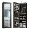 thumbnail image 1 of Gymax Wall Door Mounted Jewelry Armoire with LED Mirror and Lock, Brown, 1 of 10
