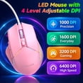 thumbnail image 5 of Gaming Keyboard and Mouse Combo, Pink Keyboard with Mechanical Feel Anti-ghosting Keyboard with Wired Mouse 6400 DPI for Laptop PC Gamer (Pink), 5 of 8