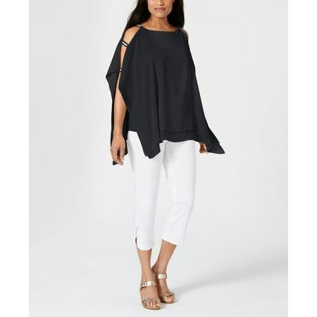 JM Collection Women's Layered Embellished Poncho Top Black Size Small