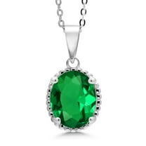 Gem Stone King 925 Sterling Silver Green Nano Emerald Pendant Necklace for Women (2.75 Cttw, Oval 11X9MM, Gemstone May Birthstone, with 18 inch Silver Chain)