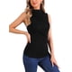 thumbnail image 4 of INSPIRAR CHIC Camisetas sin mangas de cuello alto fruncido para mujeres, ajuste delgado, casual, XS, negro, 4 of 6