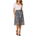 thumbnail image 2 of Falda midi A-Line de mujer INSPIRE CHIC con estampado floral de gasa, falda vintage de verano en gris y azul, 2 of 6