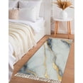thumbnail image 3 of Area Rug with Tassels 2' x 5', Gray Gradient Marble Abstract Gold Foil Kitchen Runner Rug for Hallway Bedroom Throw Rugs, White Geometric Art Soft Door Mat for Bathroom Entrance Living Room, 3 of 9