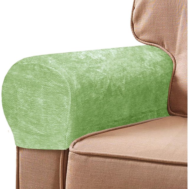 Xiao Hua 2 fundas elásticas de chenilla para reposabrazos de sillas y sofás, de color liso, antideslizantes, con pasadores giratorios, color verde.