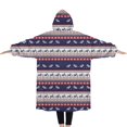 thumbnail image 2 of Oversized Wearable Blanket Hoodie,Dark Blue Christmas Reindeer and Donkey Pattern Sherpa Blanket Hoodie with Super Pockets,Super Warm Fuzzy Pullover for Women & Men, 2 of 6