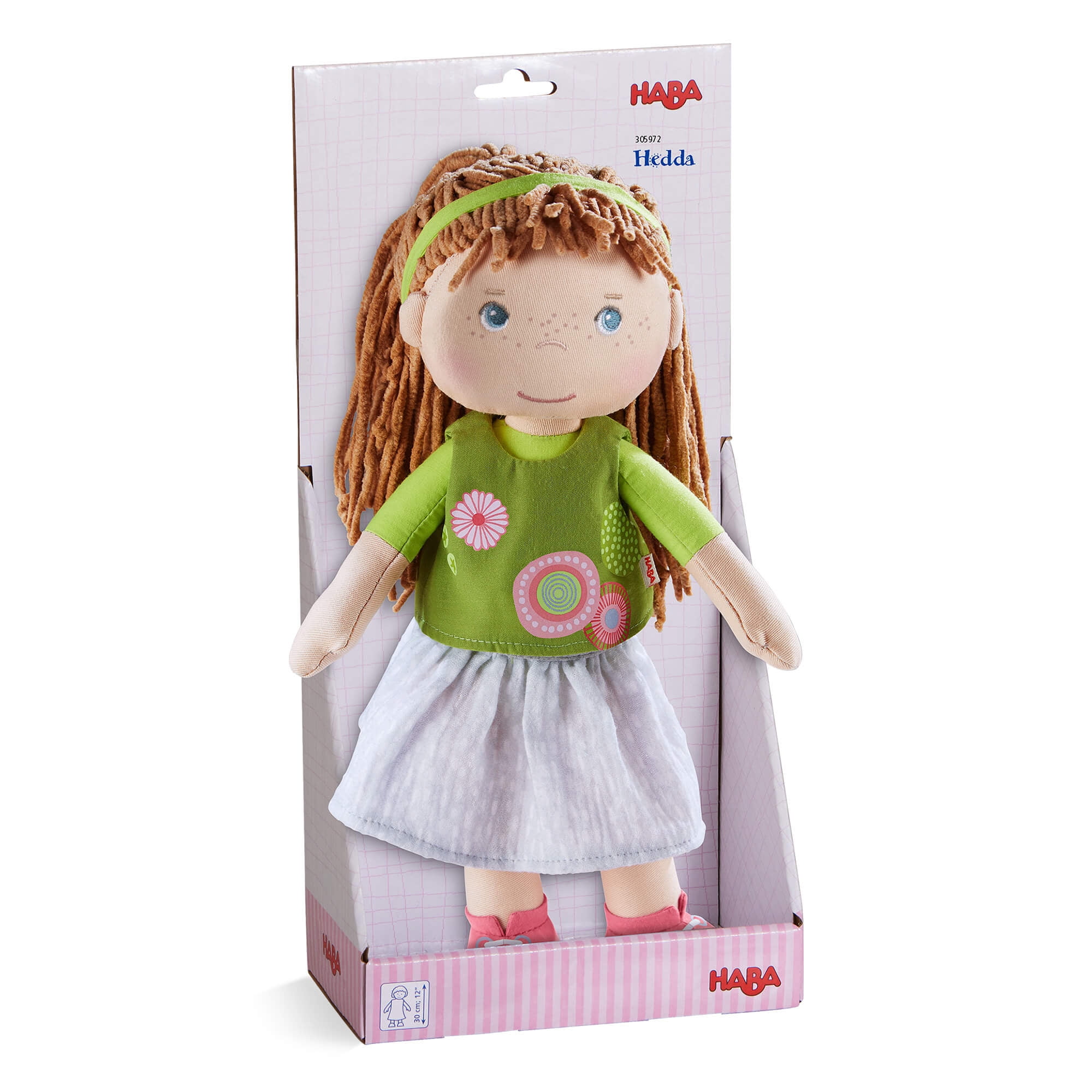 HABA 12" Soft Baby Doll Hedda with Brown Hair, Blue Eyes & Embroidered Face, Washable Toddler Doll for 18 Months+