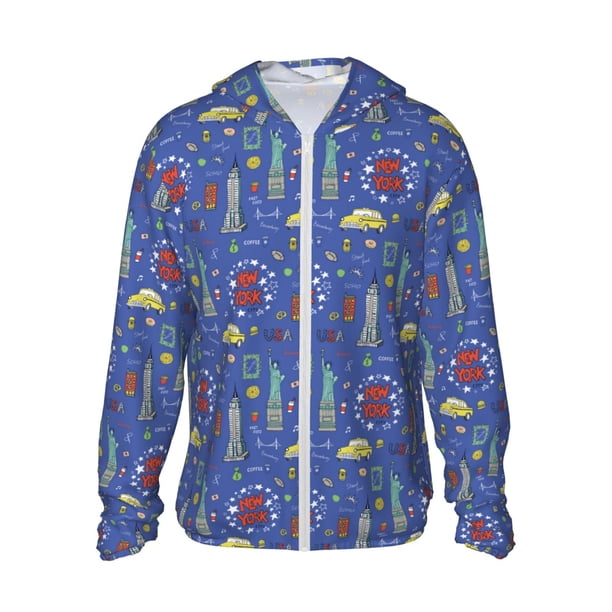 Balery New-York City Sudadera ligera de manga larga con capucha y protección solar UPF 50+ para hombre y mujer, ideal para pesca y running-Large