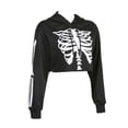 thumbnail image 4 of Women's Halloween Skeleton Print Crop Top Gothic Punk Hoodies Bandage Casual Pullover Long Sleeve Relaxed Fit Sweatshirts, 4 of 7