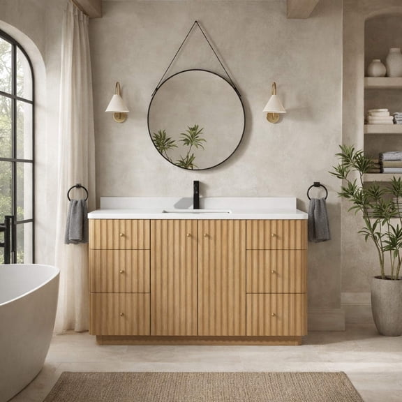 La Jolla 55" Bathroom Vanity Washed Oak