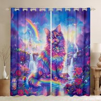 Feelyou Dreamy Cat Animal Curtains Pack of 2 (42x84 Each) for Teen, Princess Castle Waterfall Curtains Blackout, Fairy Tale Bedroom Curtains, Curtains and Drapes Room Decor