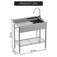 thumbnail image 4 of Freestanding Stainless Steel Utility Sink, Commercial One Compartment Kitchen Sink with Workbench & Storage Shelf, 47 x 20 x 37 In Outdoor Sink for Garage, Laundry, Bathroom, 4 of 4