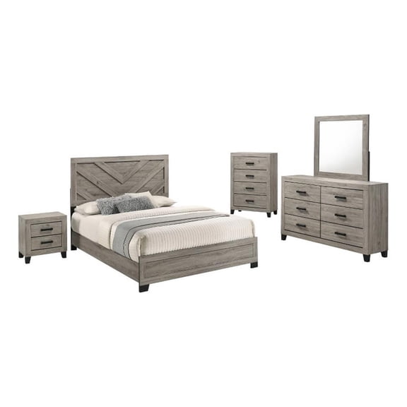 Best Quality Furniture Light Gray Wood 5 Pc Bedroom Set with Full Panel Bed
